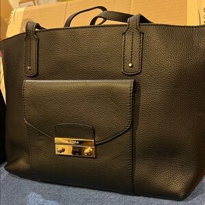 Furla Black Julia Tote with Gold Accents